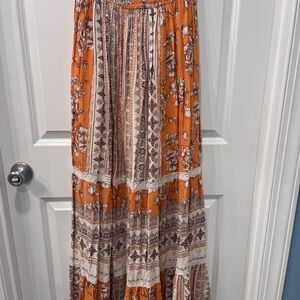Bohemian Orange Floral Maxi Skirt